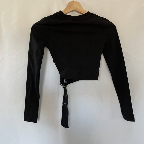 Urban Outfitters Black Long Sleeve Crop Top With Belted Detail goth boho - Picture 6 of 6